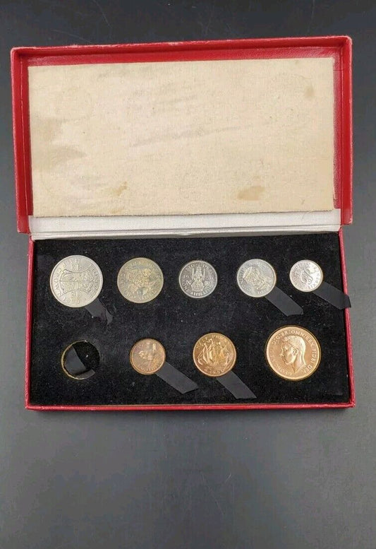 1950 Great Britain CH Proof Set In Original Box 8 Coins (missing 3P coin) Toning