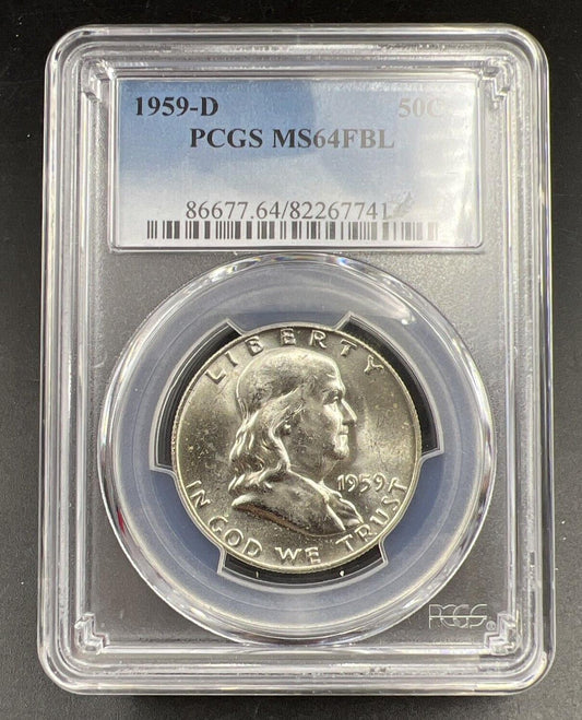 1959 D Franklin Silver Half Dollar Coin PCGS MS64 FBL Full Bell Line CH BU