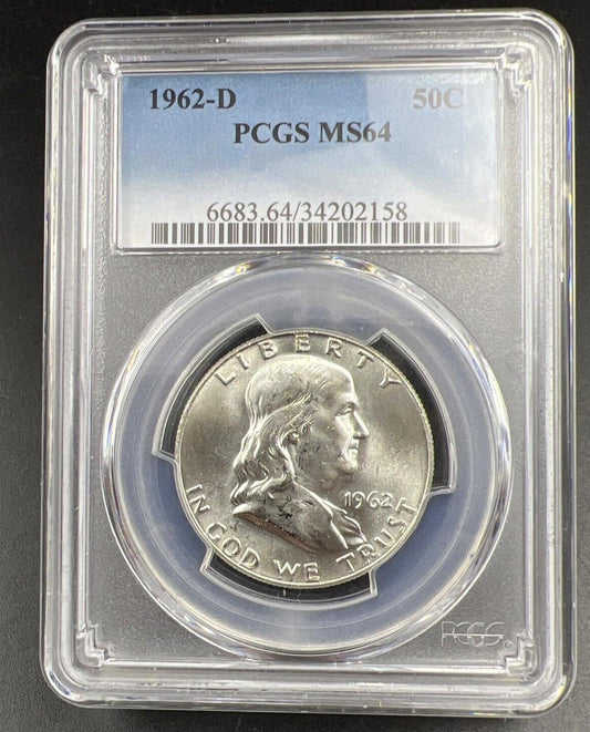 1962 D US Franklin Silver Half Dollar Coin PCGS MS64 CH Choice BU Certified