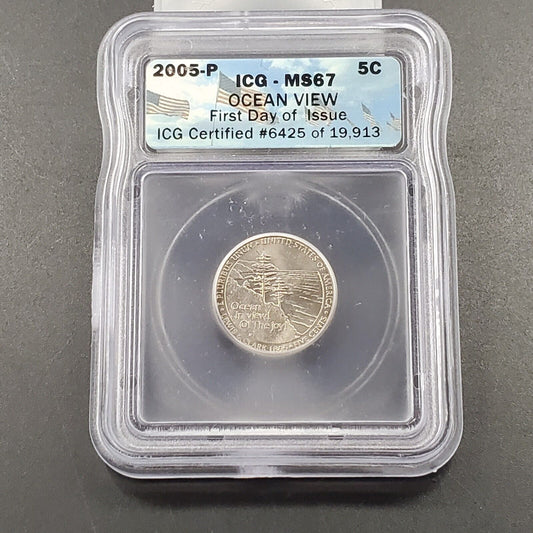2005 P Mint Nickel Ocean View 5c Five Cent Coin MS67 Gem BU Certified ICG