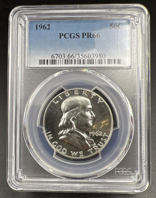 1962 US Franklin Silver Half Dollar Coin PCGS PR66 Gem Proof Certified