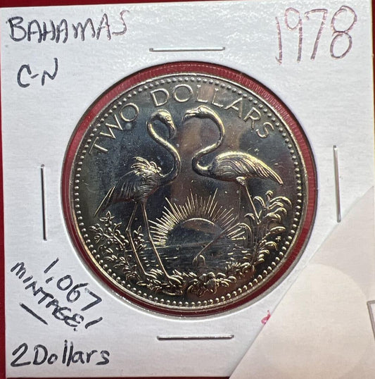 1978 FM Bahamas Five $5 Dollars CH Proof Like Copper Nickel Specimen Flamingos