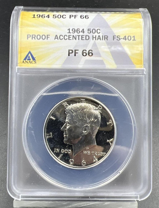 1964 P Kennedy Proof Half Silver Dollar Coin PF66 Accented Hair FS-401 ANACS #A