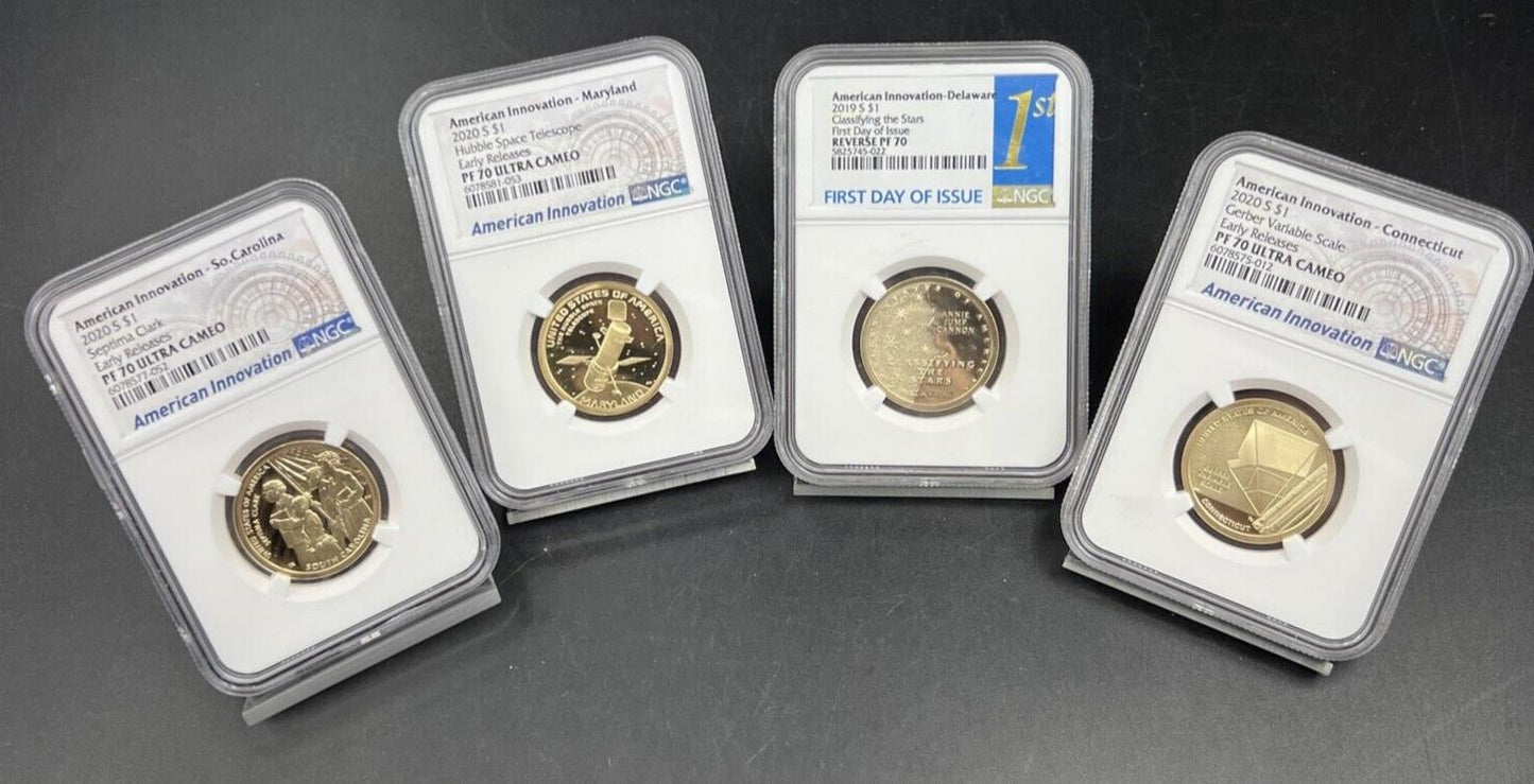 Lot of 4 PF70 NGC 2020 2019 Innovation Dollars Gerber Hubble Clark & Stars