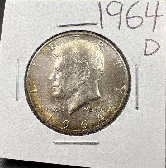 1964 D 50c Kennedy Silver Half Dollar Gem BU UNC Nice Toning Denver Mint #RedSQ