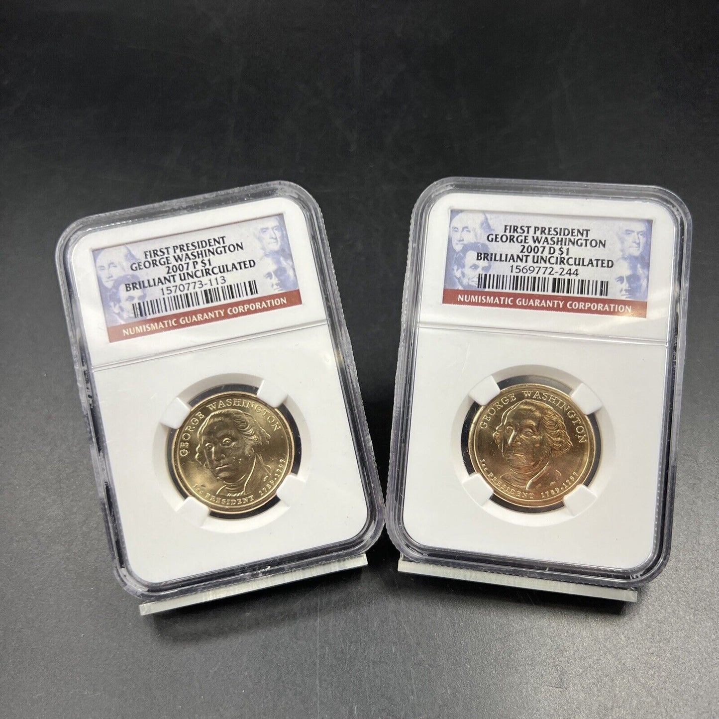 2007 P & D $1 George Washington Presidential Dollar Two Coin Set NGC BU Certifie
