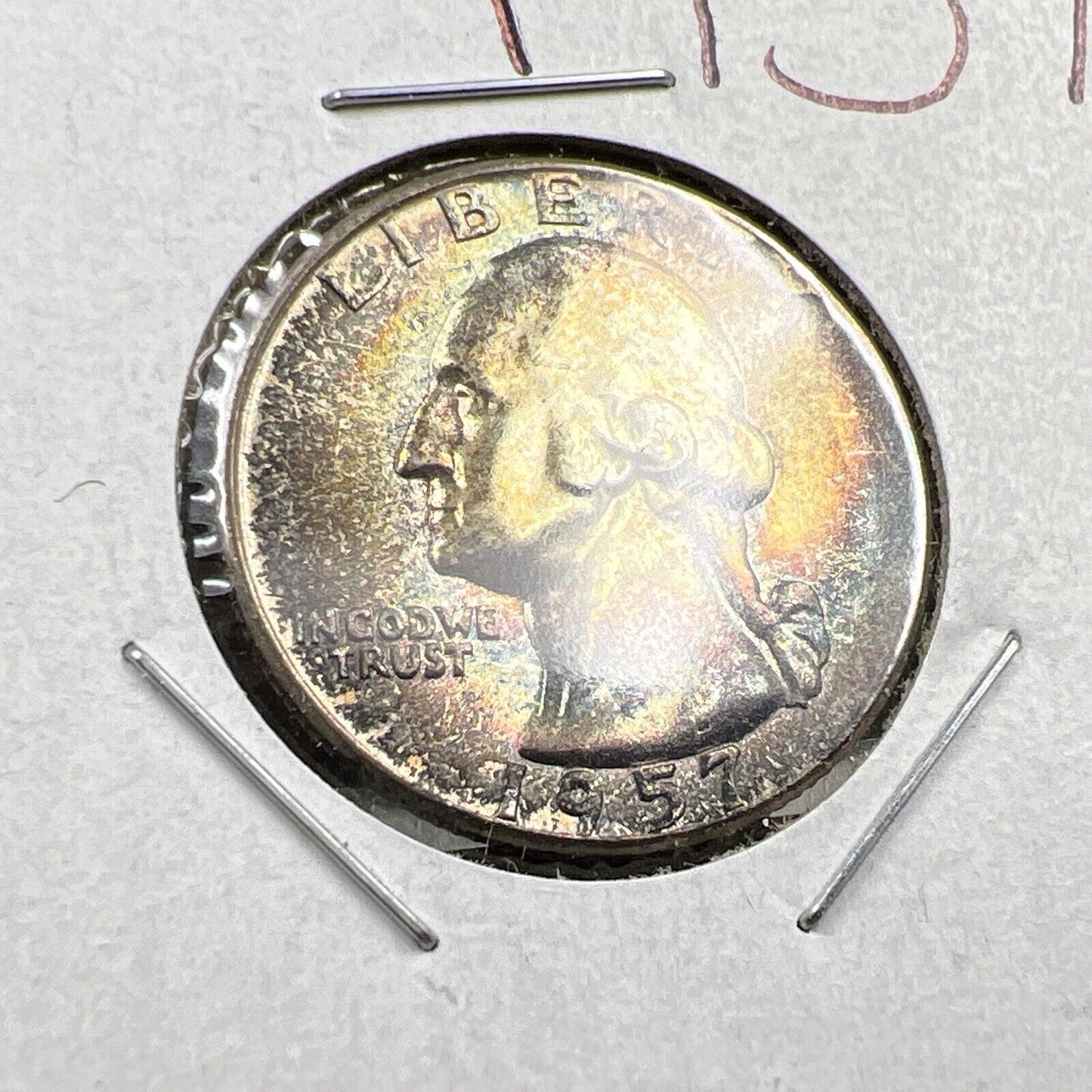 1957 P Washington 25c Silver Quarter Coin Gem BU UNC PQ * Star Rainbow Toning