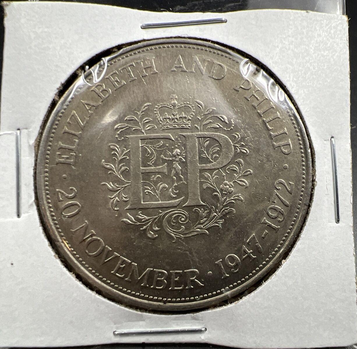 1972 Elizabeth & Philip 25th Anniversary Crown CH BU Uncirculated KM 910