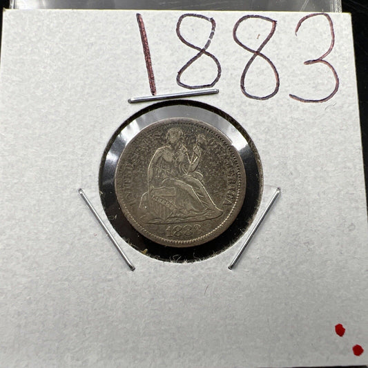 1883 10c Liberty Seated Silver Dime Coin Choice VF Very Fine Circ