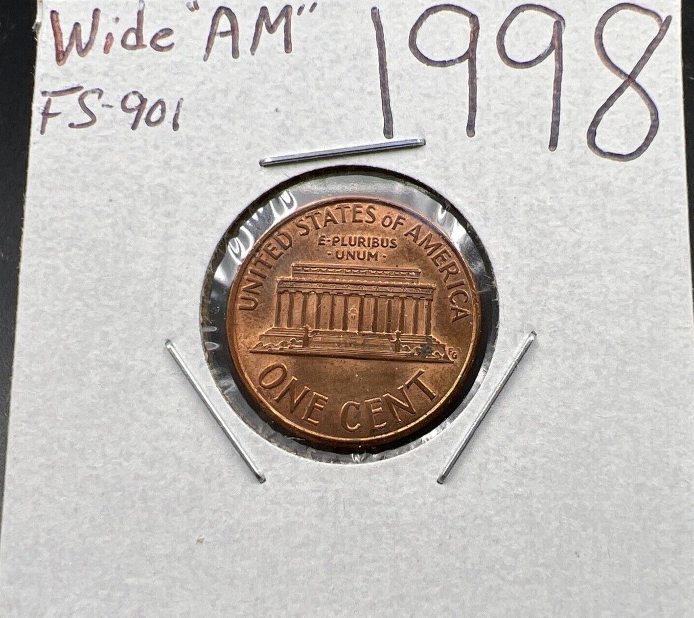 1998 1c Lincoln Memorial One Cent Penny Wide AM Variety CH AU FS-901 #D