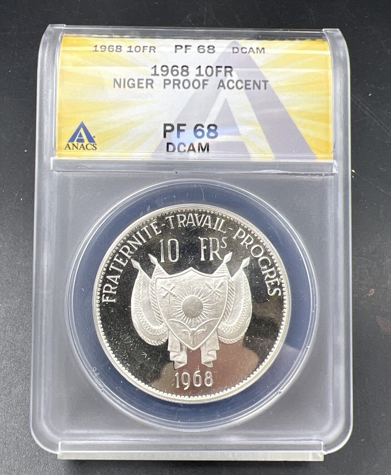 1968 Niger 10 Francs Silver Tiger Coin ANACS PF68 DCAM 1k Low Mintage