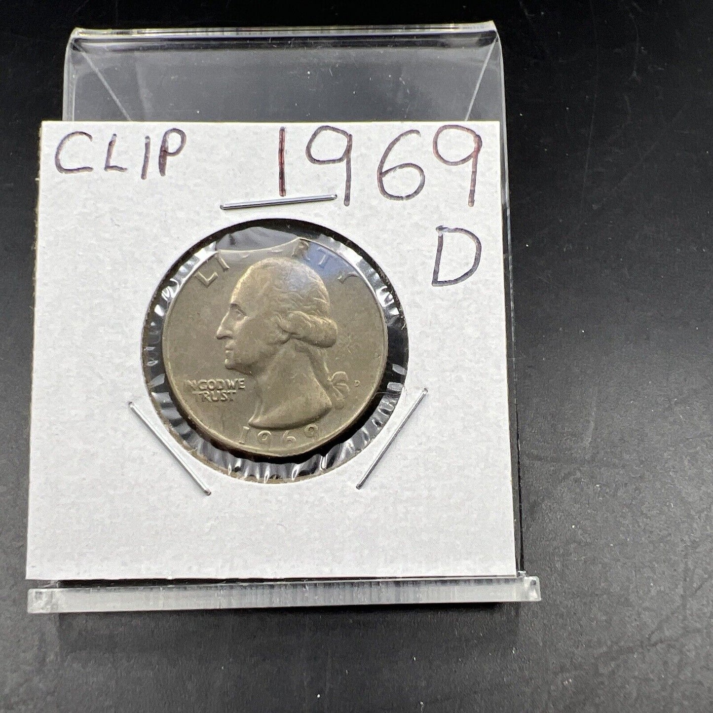 1969 D 25c Washington Clad Quarter Coin Clipped Planchet Error VF Circ