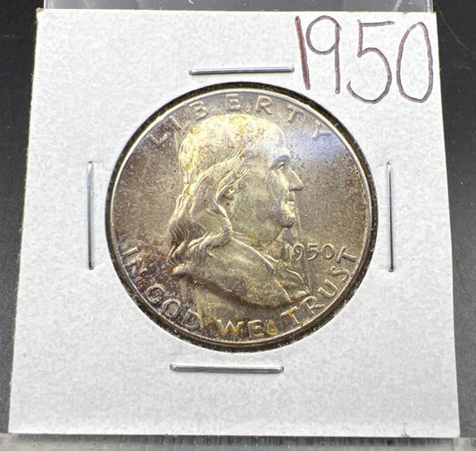 1950 P 50c Franklin Silver Half Dollar Coin Choice AU About UNC Neat Toning