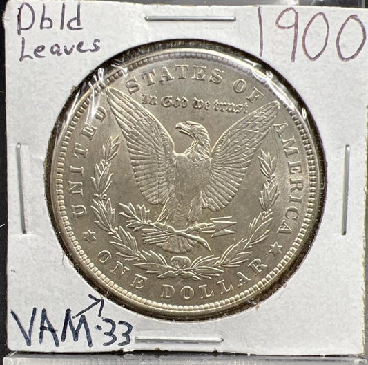 1900 P Morgan Silver Dollar Coin VAM 33 Variety DDR Reverse Leaves Choice AU