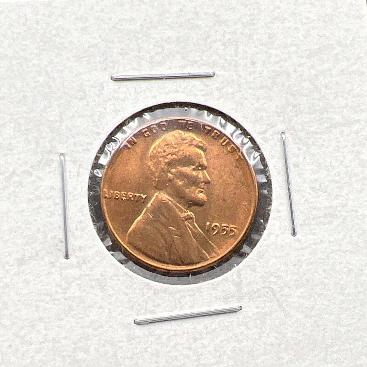 1955 P 1c Lincoln Wheat Cent Penny Coin Poor Man Strike Double Die BU RB #X2024