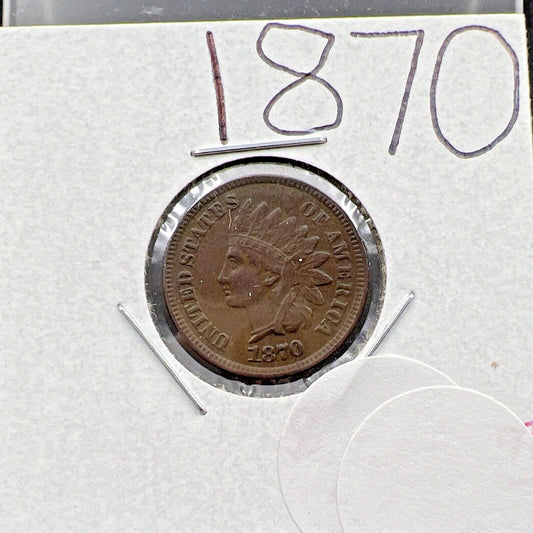 1870 1c Indian Cent Coin AU About UNC Semi Key Date