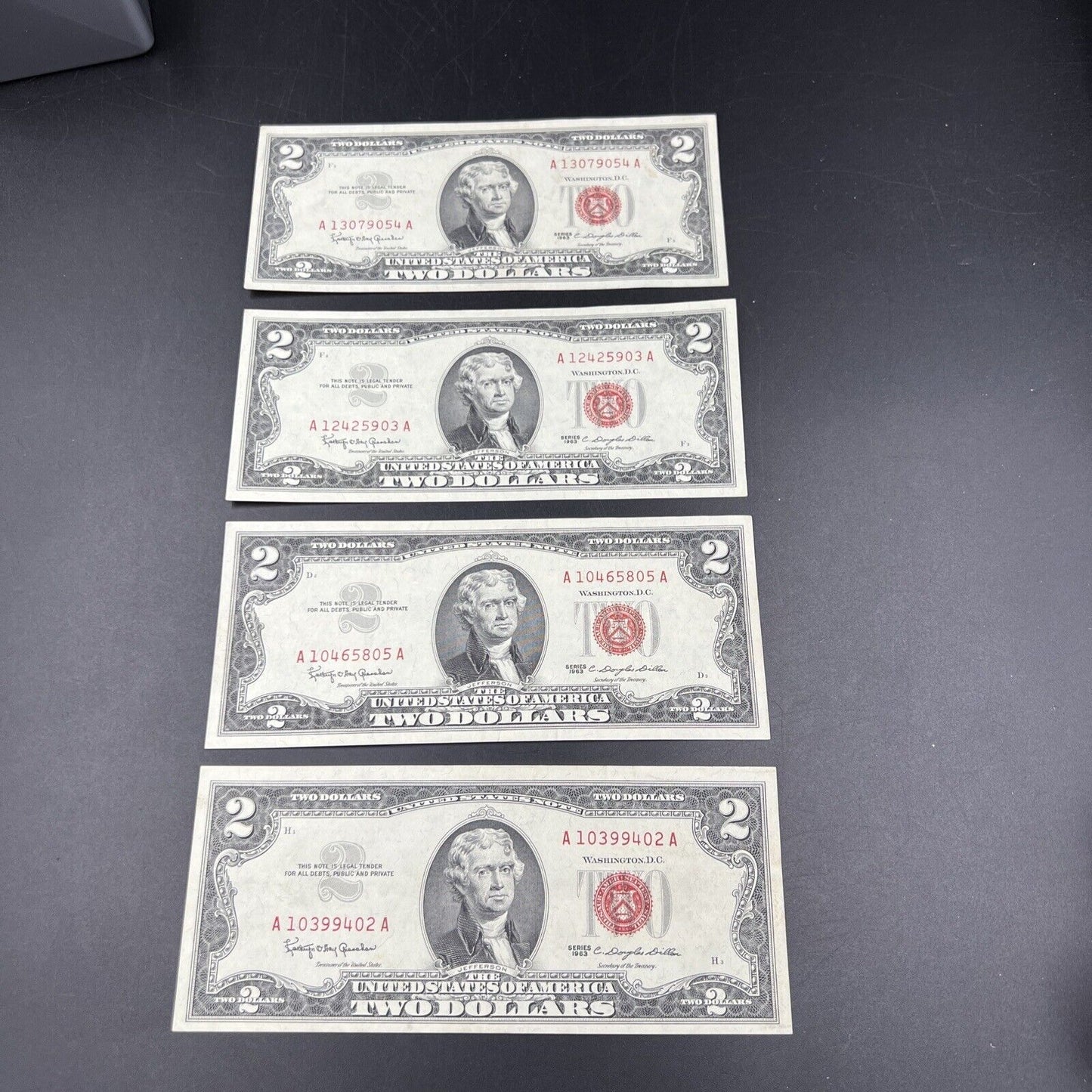 Lot of 4 1963 $2 Two Dollar United States Red Seal Legal Tender CH VF +