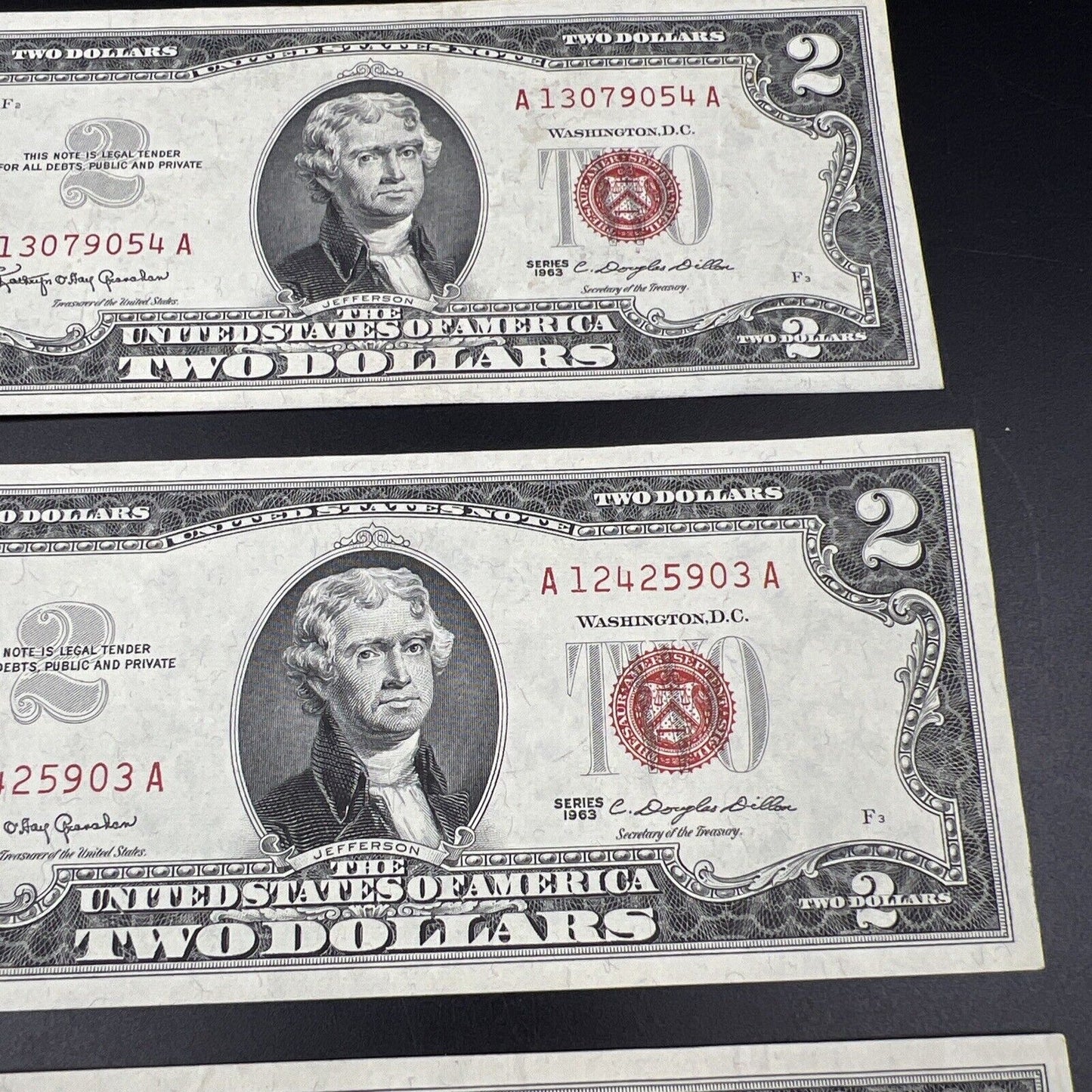 Lot of 4 1963 $2 Two Dollar United States Red Seal Legal Tender CH VF +