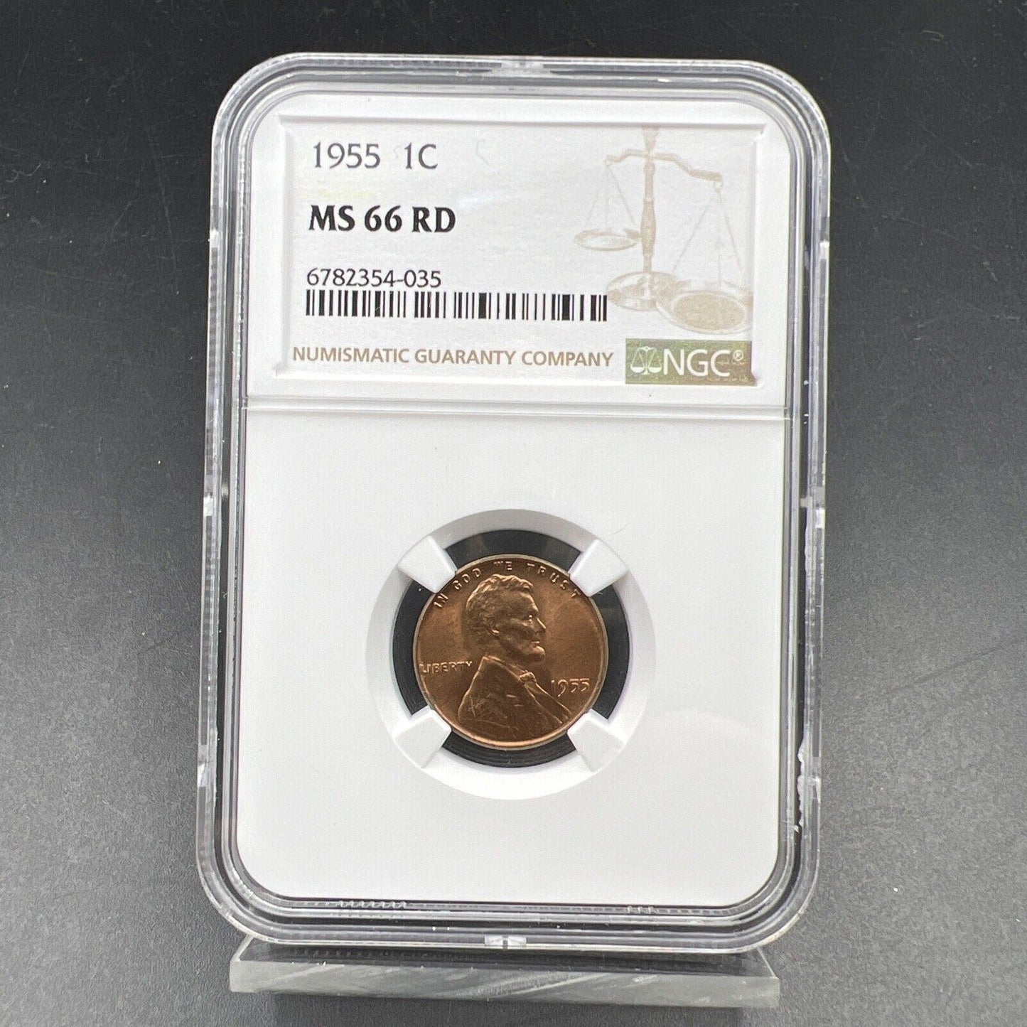 1955 P Lincoln Wheat Cent Penny Coin NGC MS66 RD Gem BU Certified Some Toning