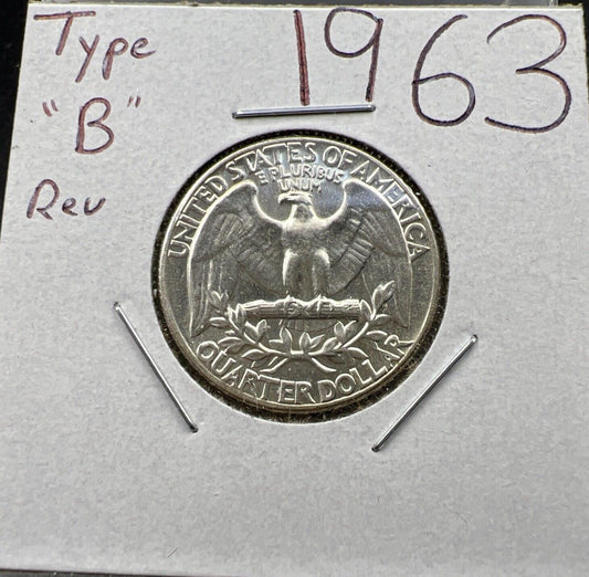 1963 P 25C Washington Quarter Silver Coin Choice BU Uncirculated Type B Rev #1