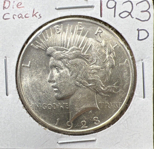 1923 D Peace $1 Silver Dollar Coin Die Cracks OBV Vam Variety CH AU About UNC