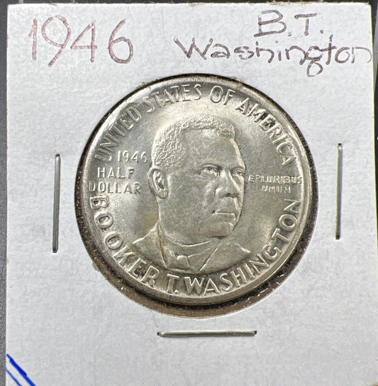 1946 Booker T Washington USA Commemorative Silver Half Dollar Coin BU UNC Toned