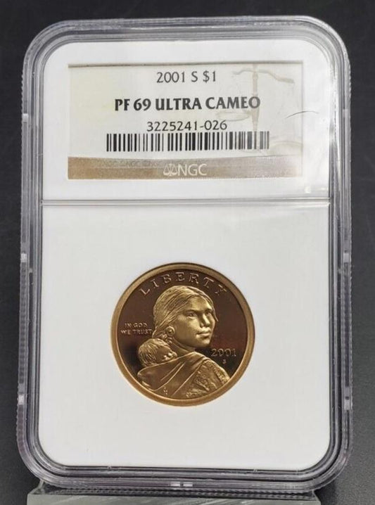2001 S Sacagawea Native Brass Dollar Coin NGC PF69 Ultra Cameo #026