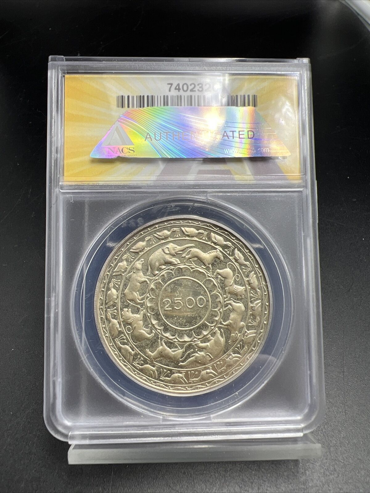 1957 5R Ceylon Silver 5 Rupees ANACS PF65 Gem Proof 2500 Years of Buddhism