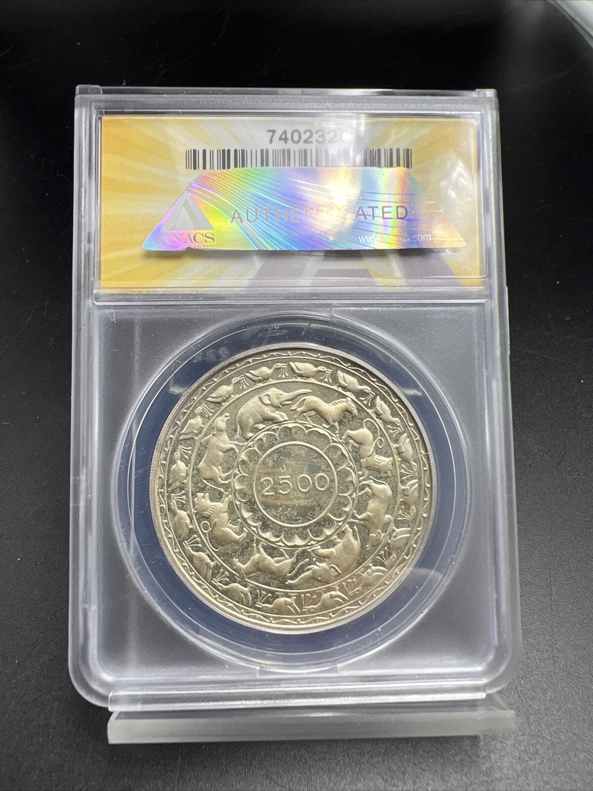 1957 5R Ceylon Silver 5 Rupees ANACS PF65 Gem Proof 2500 Years of Buddhism