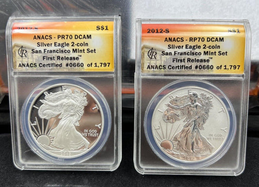 2012 American Eagle San Francisco Two Coin Silver Proof & Reverse Set PR70 ANACS
