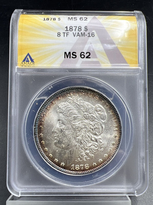 1878 P 8TF Morgan Silver Dollar Variety Coin ANACS MS62 VAM-16 TDO OBV Triple *