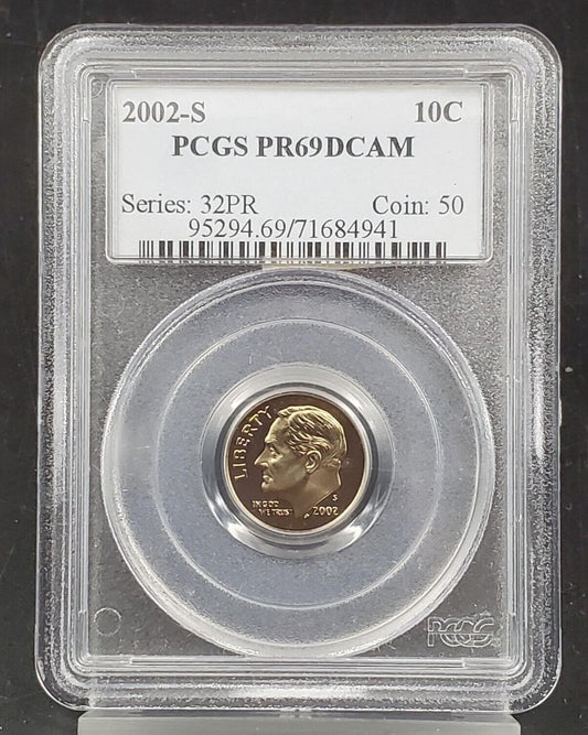 2002 S Roosevelt Proof Clad Dime Coin PCGS PR69 DCAM  #941