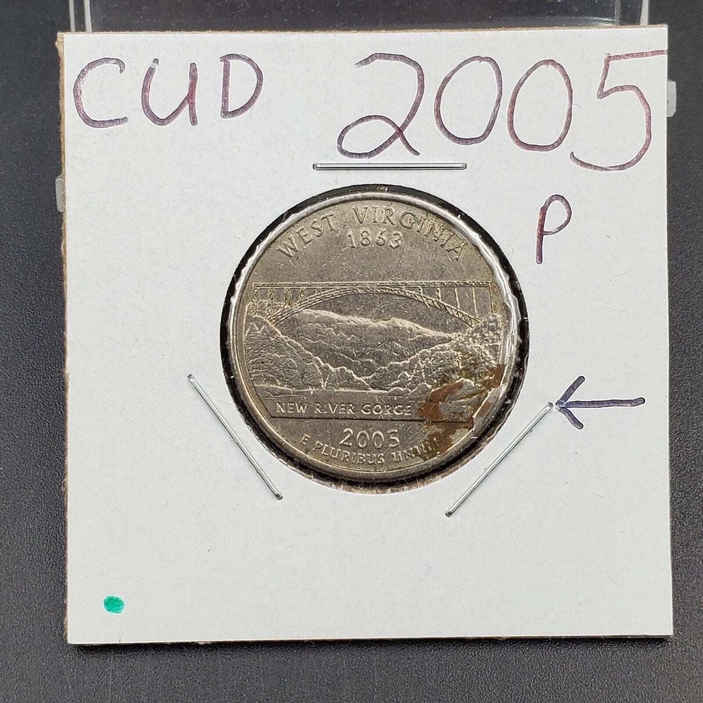 2005 P Washington Quarter West Virginia CUD Reverse Error Coin Circ