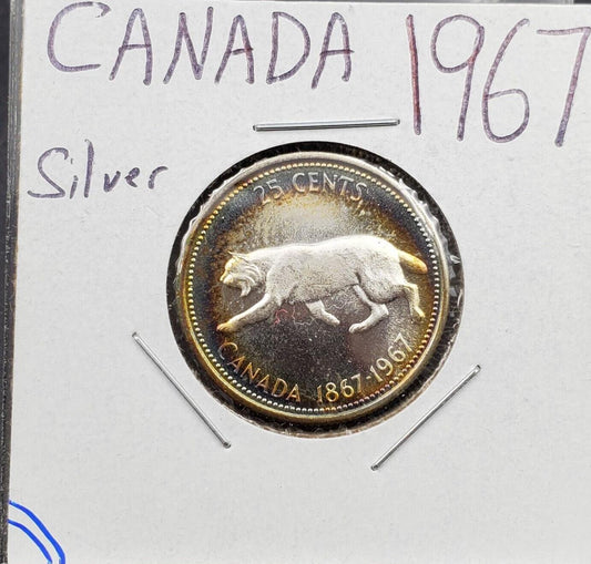 1967 Canada 25c Twenty Five Cents Coin GEM BU UNC PQ * Halo Toning Toner #A