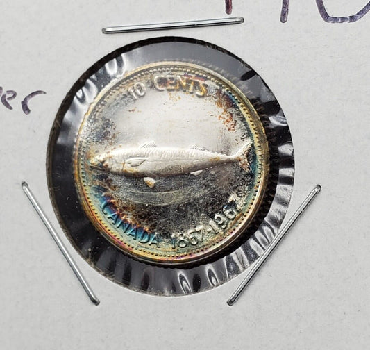 1967 10c Canada Proof Like Dime 80% Silv Coin PL Proof Like Nice Toning Toner #A