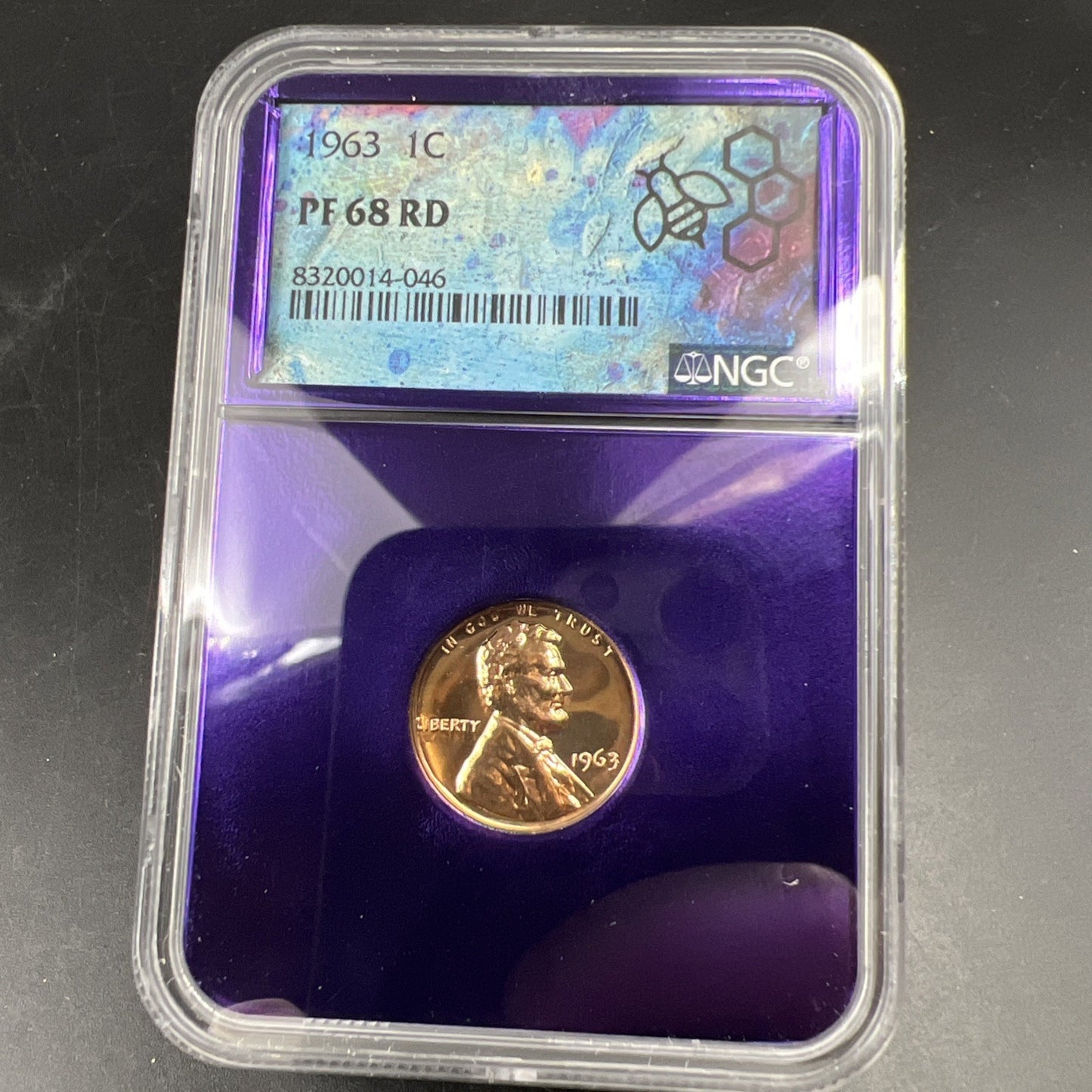 1963 1c PF68 RD NGC Bee Label Holder Lincoln Memorial Cent Gem Proof #046