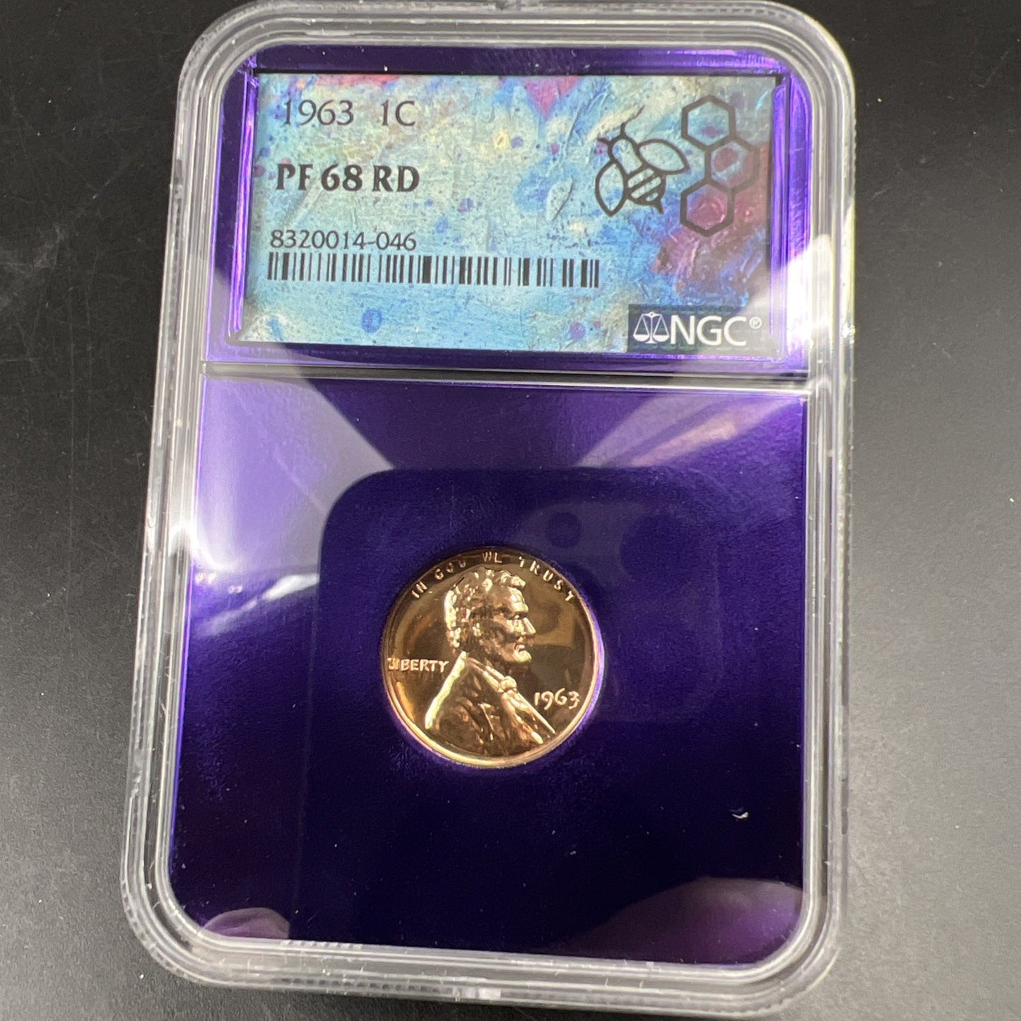 1963 1c PF68 RD NGC Bee Label Holder Lincoln Memorial Cent Gem Proof #046