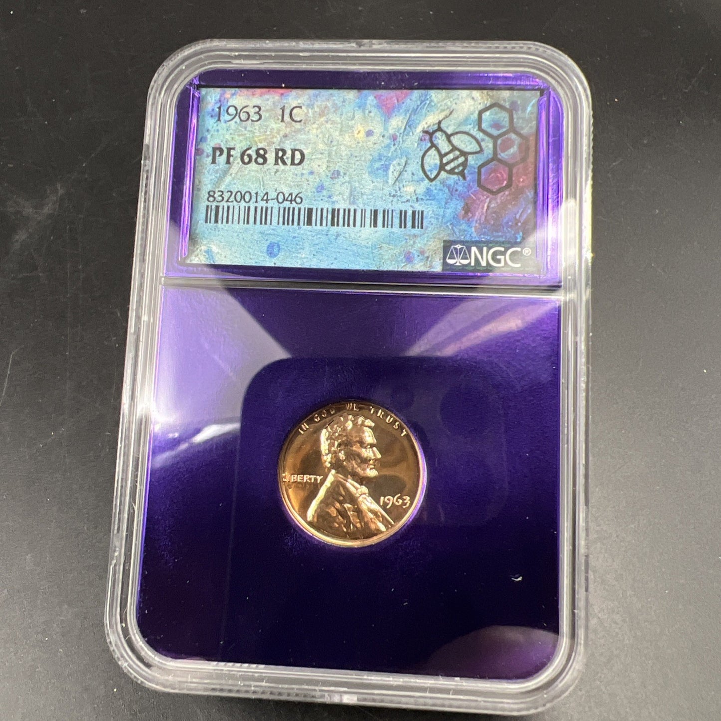 1963 1c PF68 RD NGC Bee Label Holder Lincoln Memorial Cent Gem Proof #046