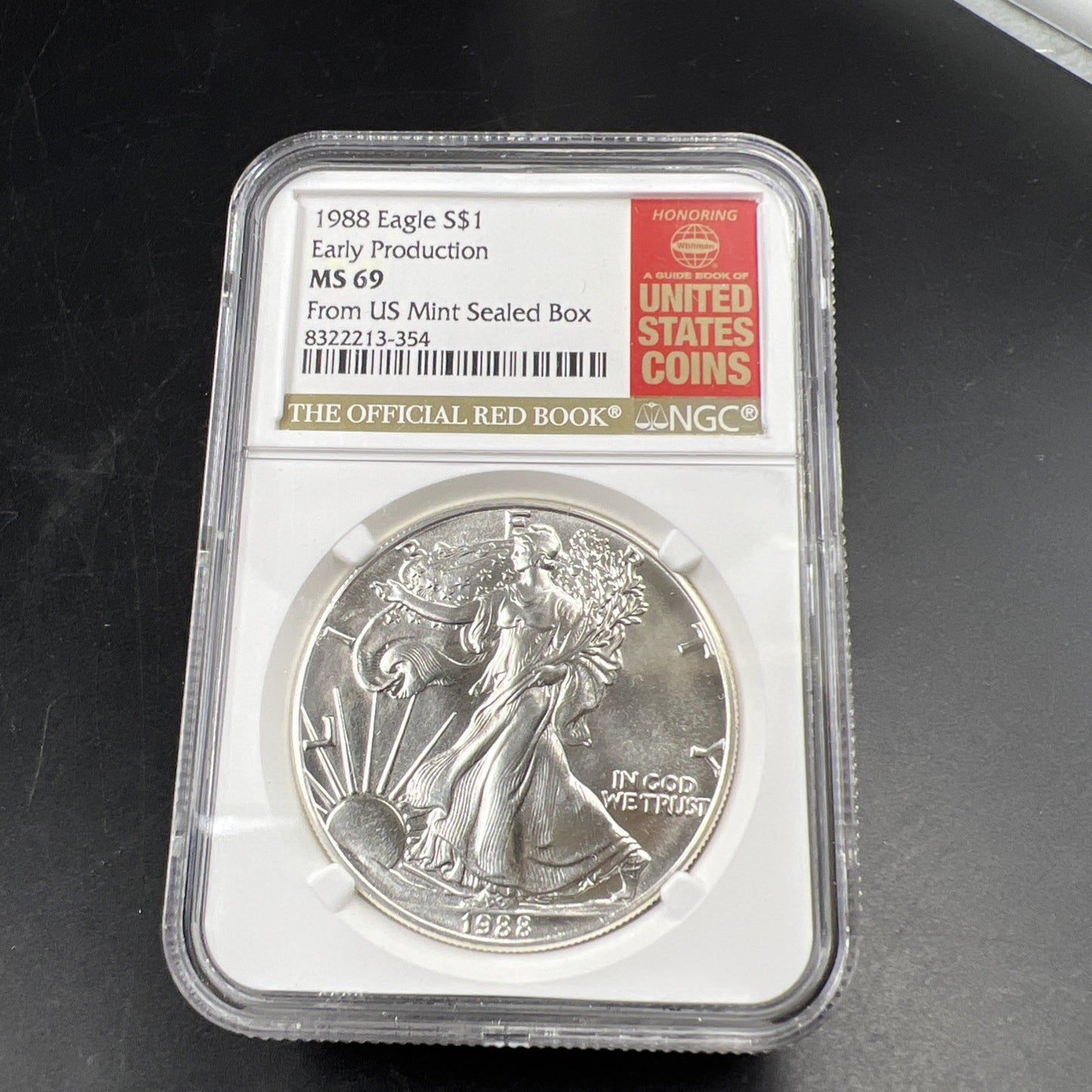 1988 1 Oz ASE American Silver Eagle NGC MS69 Red Book Label Early Production