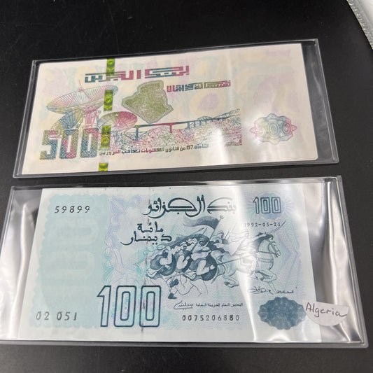 2 Note Set Algeria 500 Dinars 2018 & 1992 100 Dinars Banknotes #899
