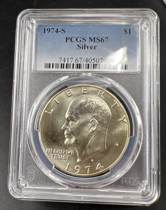 1974-S Ike Eisenhower Bicentennial BU 40% SILVER Dollar Coin MS67 PCGS Gem BU #7