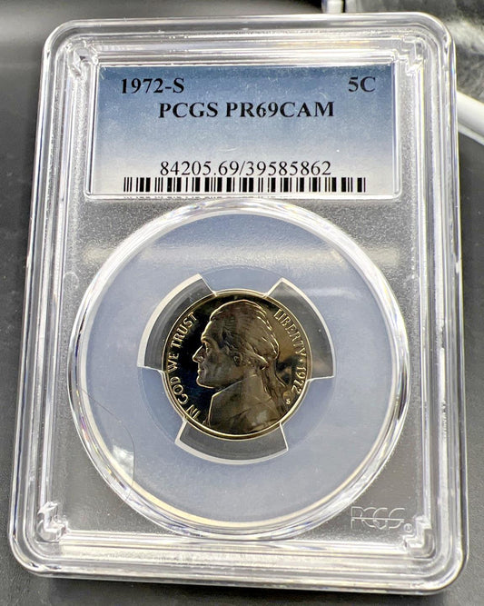 1972 S 5c Jefferson Nickel PCGS PR69 Cameo CAM Gem Proof Certified #62