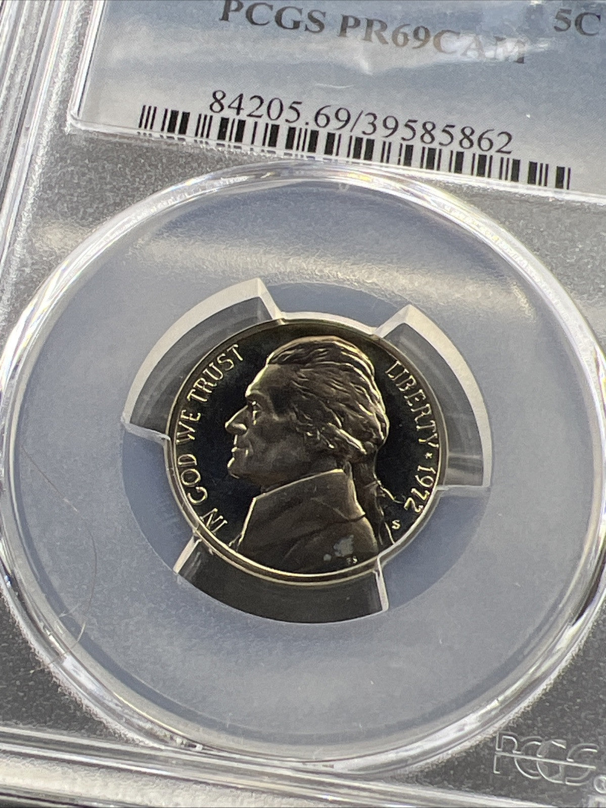 1972 S 5c Jefferson Nickel PCGS PR69 Cameo CAM Gem Proof Certified #62