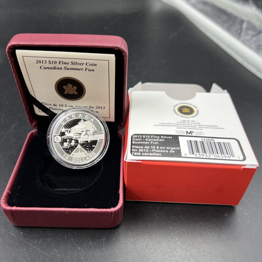 2013 Summer Fun Canada Silver $10 Ten Dollars 1/2 Oz .999 Fine Silver Coin