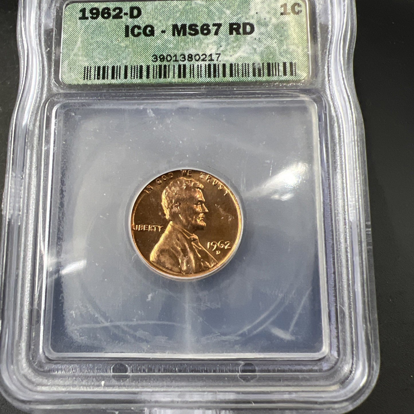 1962 D 1c Lincoln Memorial Cent Coin ICG MS67 Gem BU Certified #217