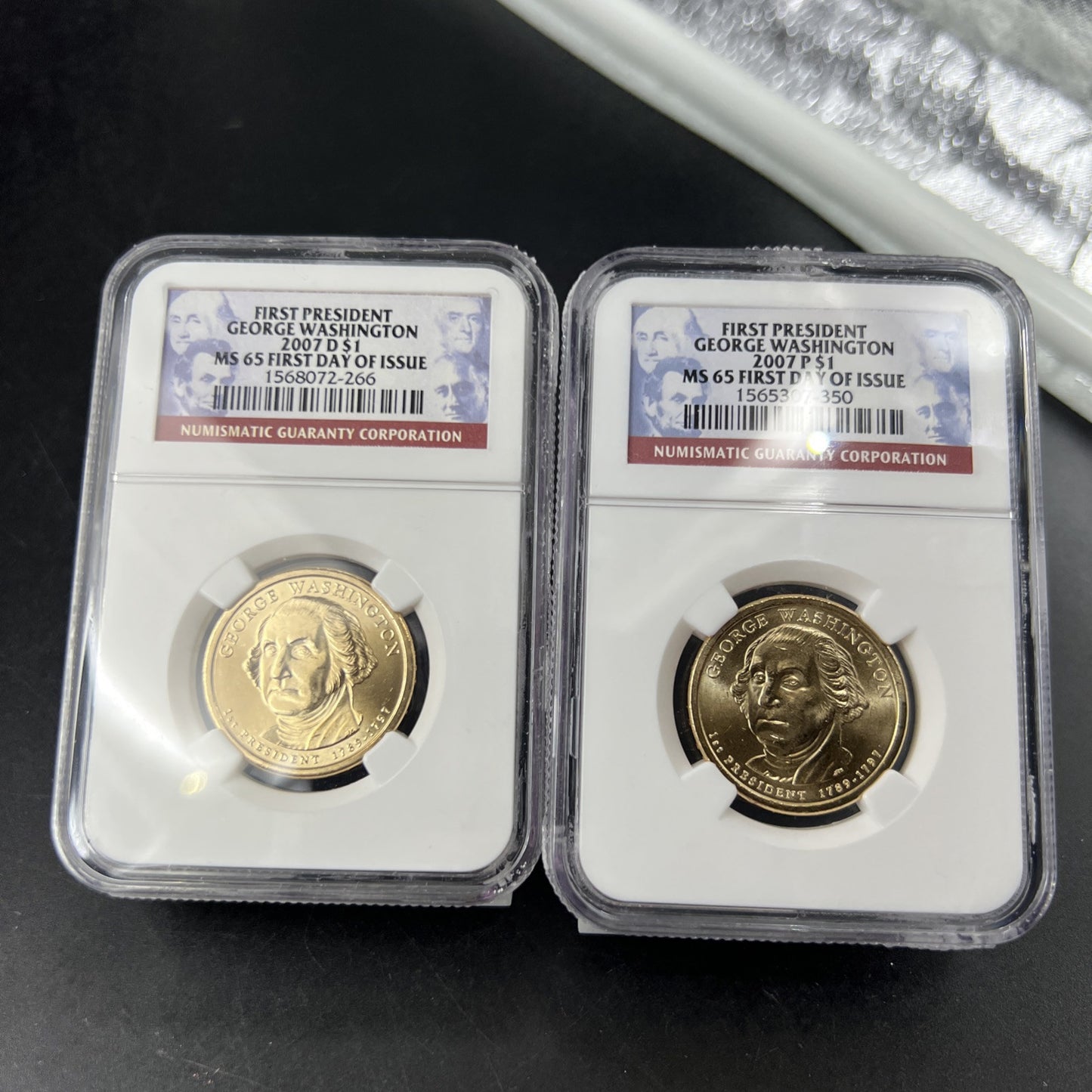 Two Coin Set 2007 P & D $1 George Washington Presidential Dollar NGC MS65
