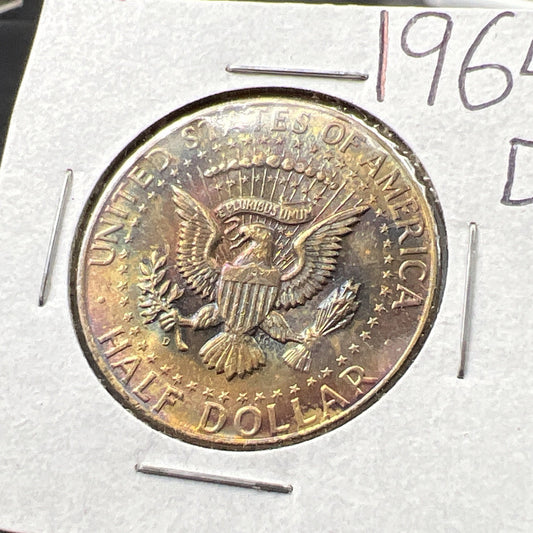1964 D 50c Kennedy Half Dollar BU UNC Nice Toning Reverse
