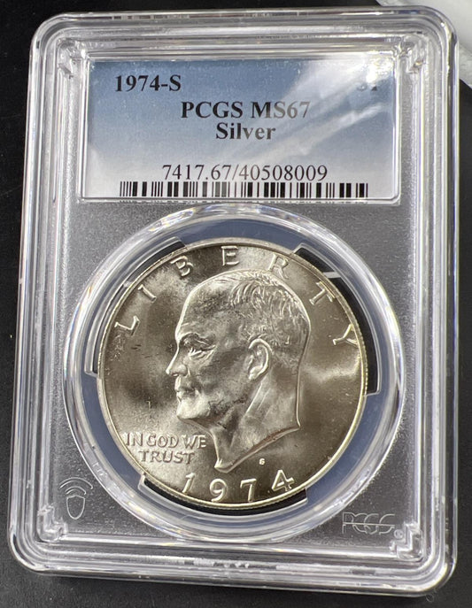 1974-S Ike Eisenhower Bicentennial BU 40% SILVER Dollar Coin MS67 PCGS Gem BU #9