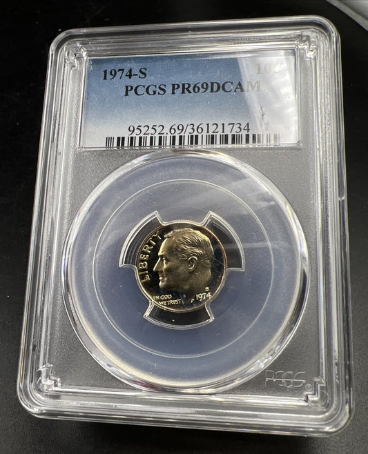 1974 S 10c Roosevelt Clad Copper Nickel Dime Coin PCGS PR69 DCAM #734