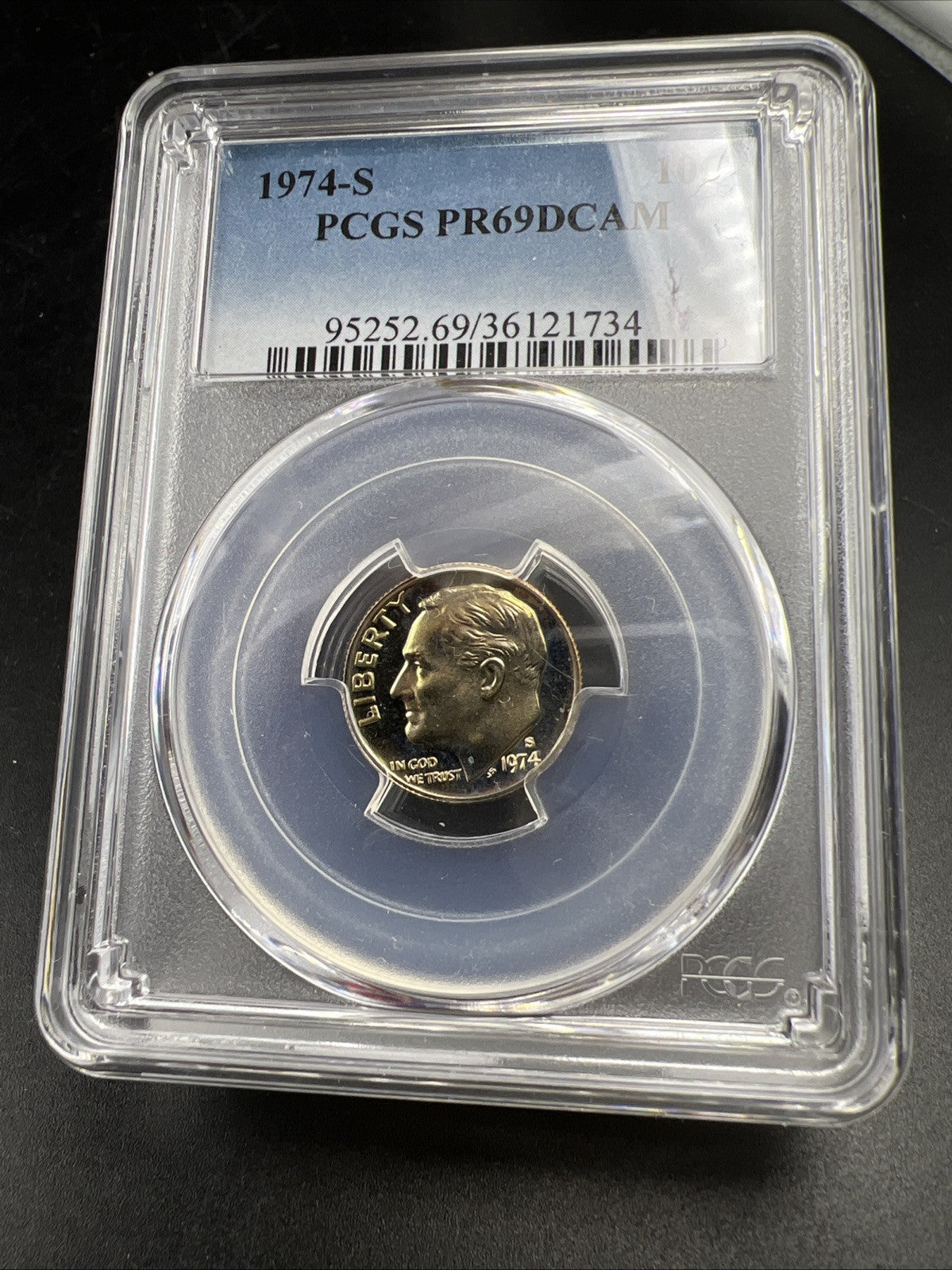 1974 S 10c Roosevelt Clad Copper Nickel Dime Coin PCGS PR69 DCAM #734